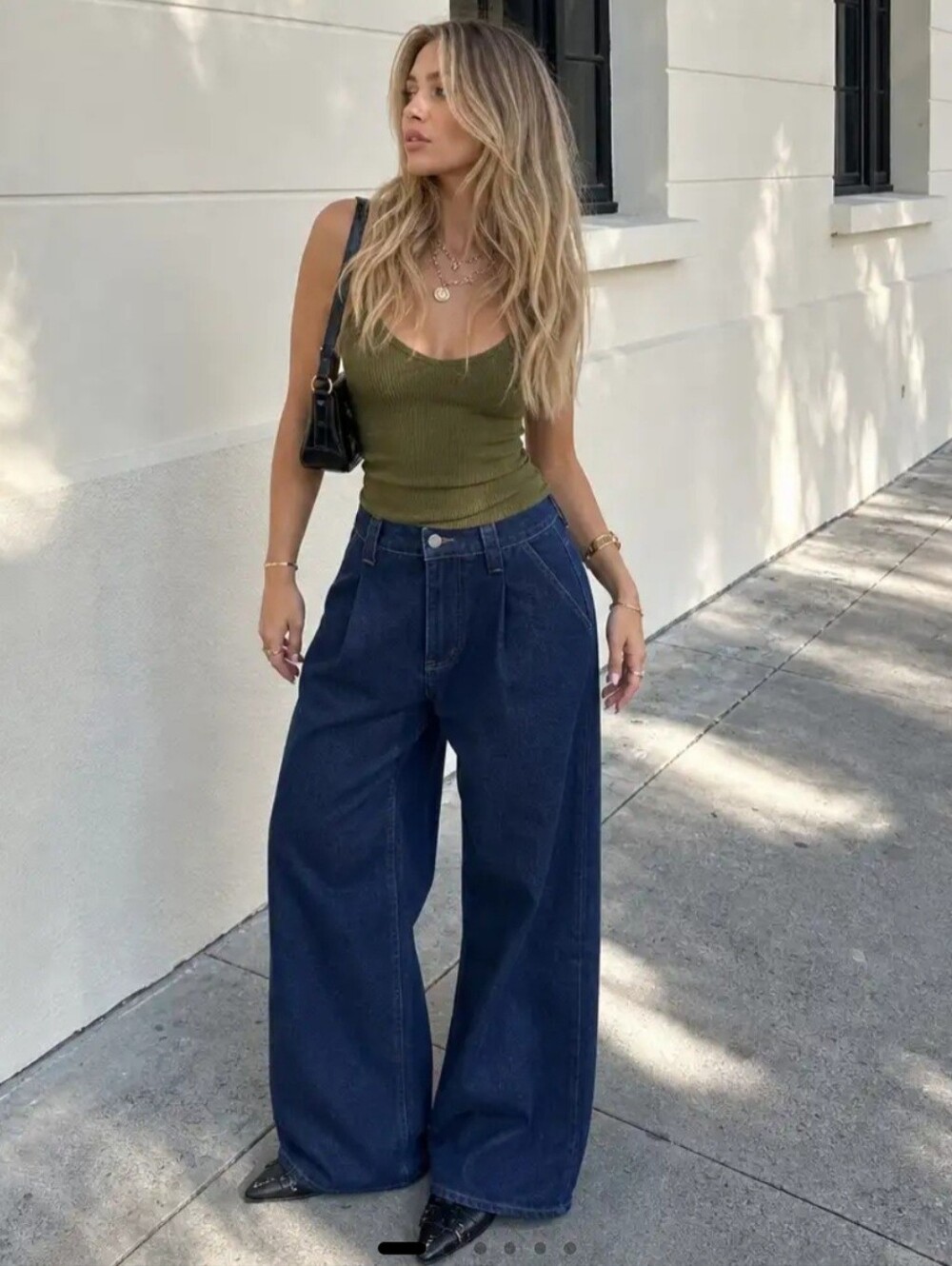 NWT Cider Pleated High Waist Pleated Wide Leg Jeans Dark Denim L